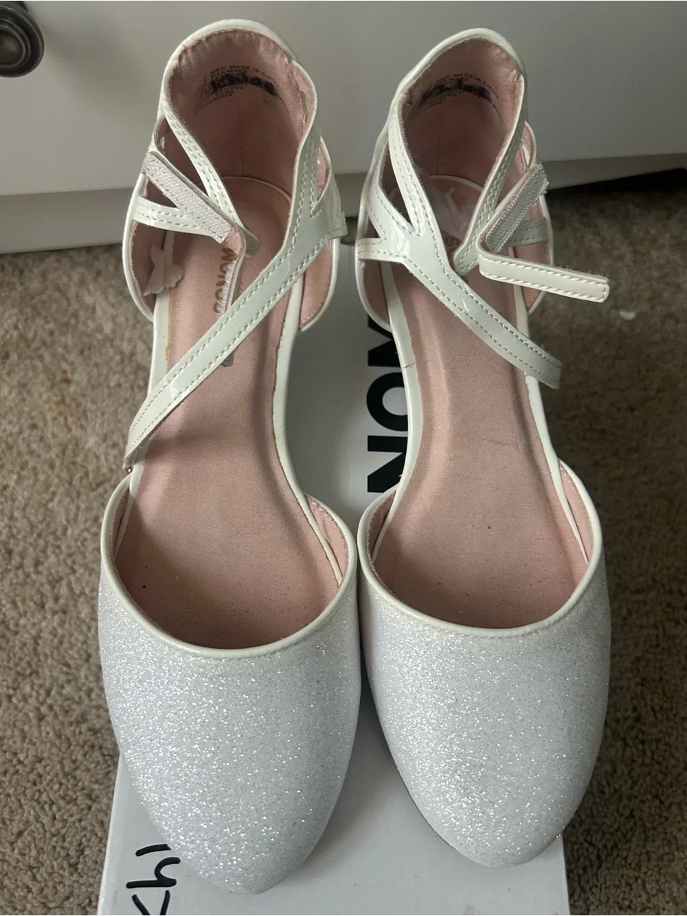 Sonoma Glitter White Strappy Low Heel Pumps